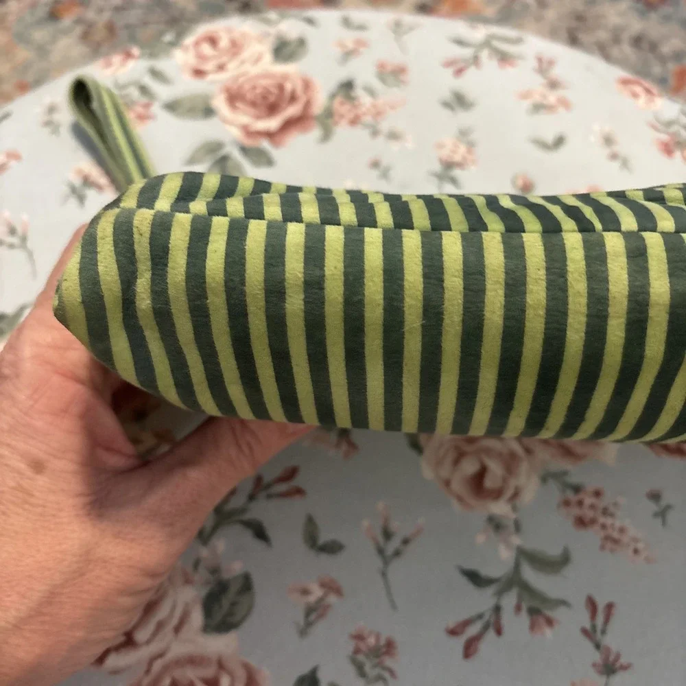 Adriana Cara's Green Striped Velvet Clutch Wristlet‎ Purse. Magnetic Closure.